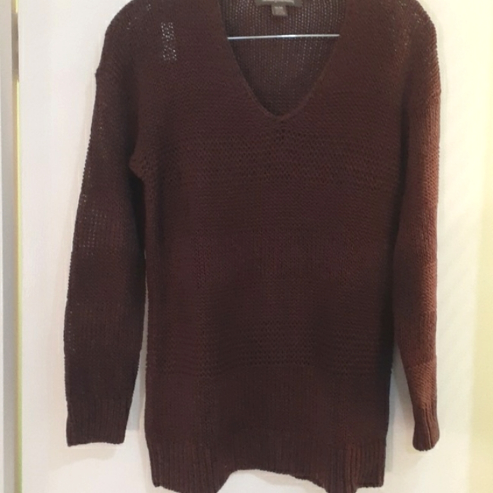 Tommy Bahama chocolate Womens V Neck Pullover Loose Knit longsleeve Sweater
